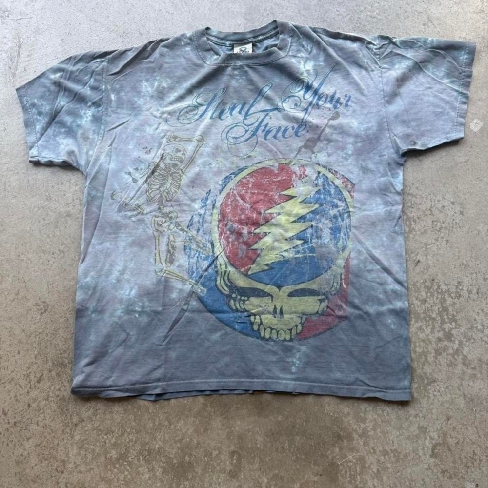 Vintage Liquid Blue Grateful Dead Steal Your Face Rock Band Shirt Hippie XL
